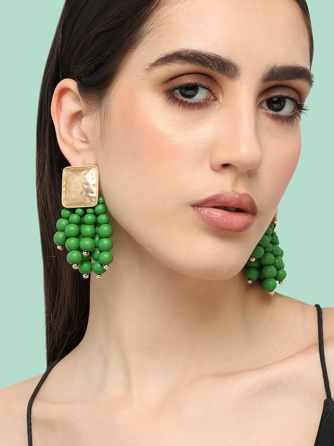 

SOHI Gold-Plated Beaded Contemporary Drop Earrings, Green