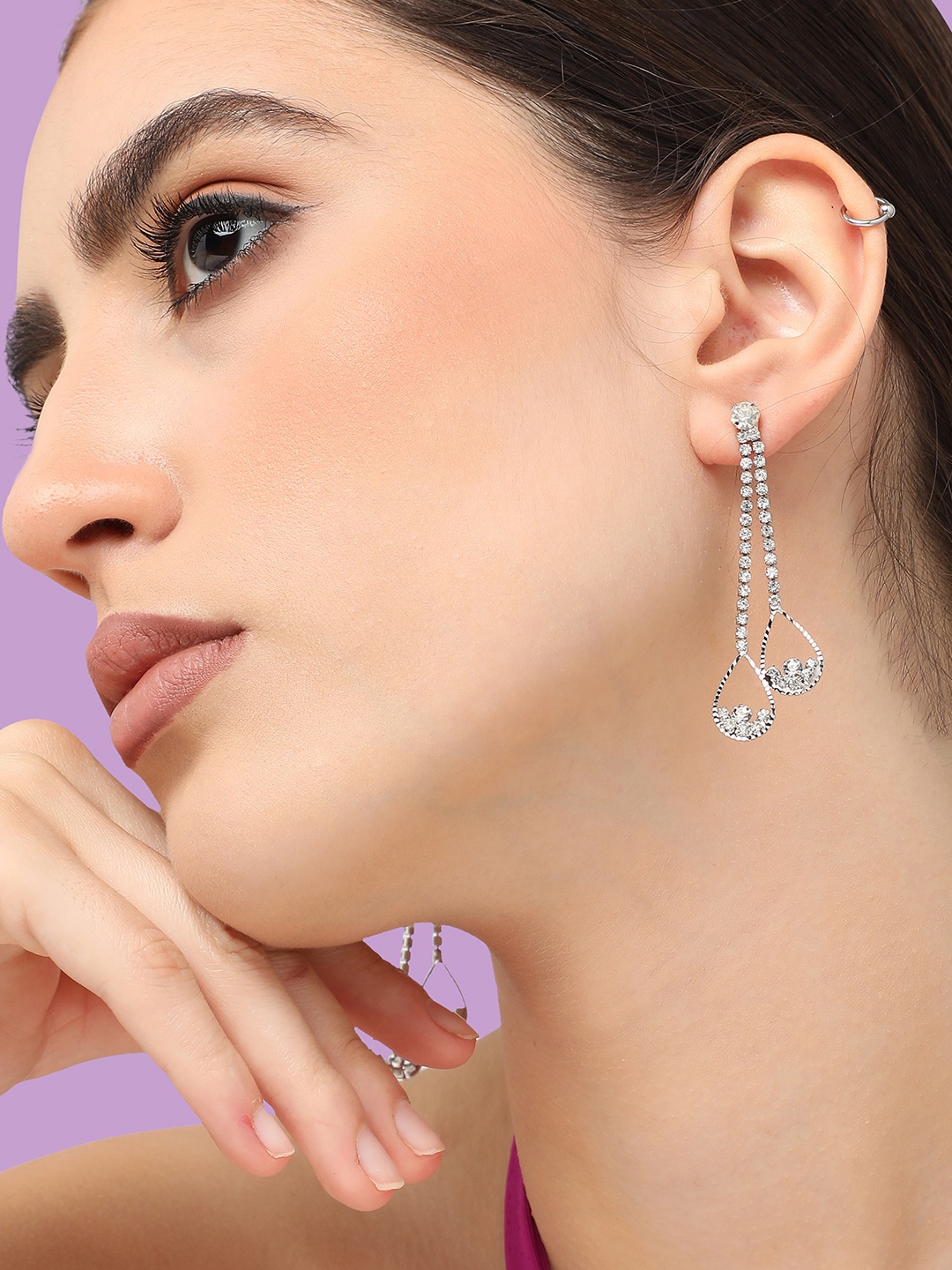 

SOHI Silver-Plated Teardrop Shaped Drop Earrings, White