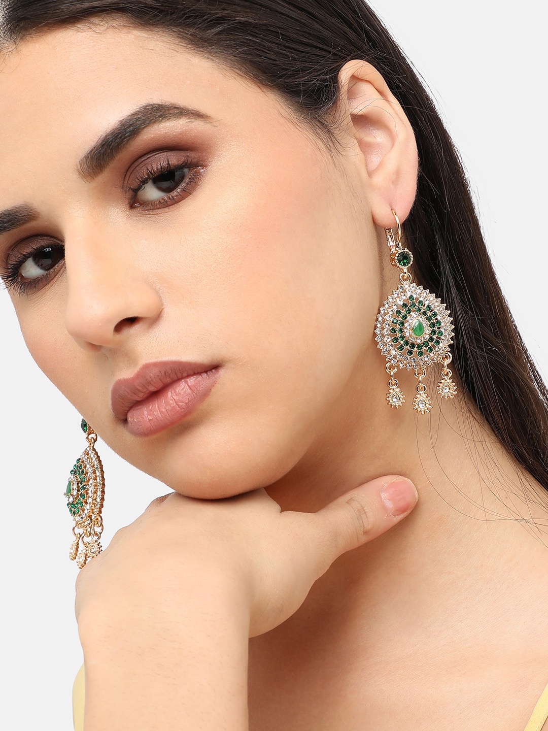 

SOHI Gold-Plated Contemporary Drop Earrings, Green