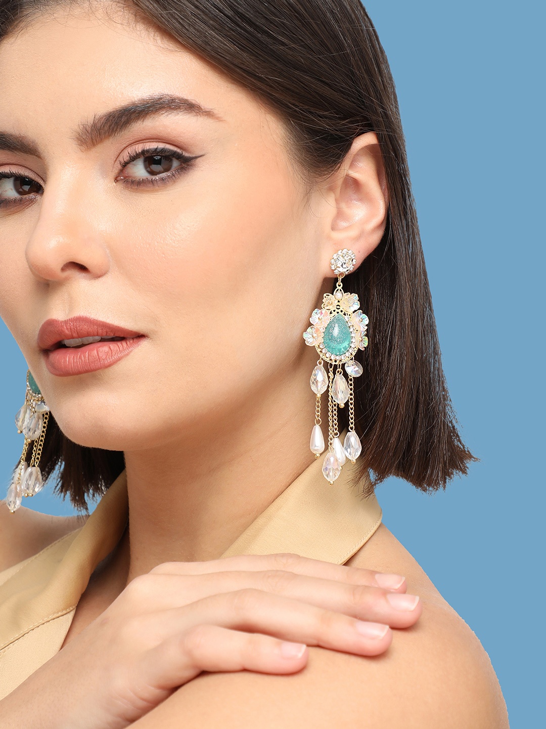 

SOHI Gold-Plated Contemporary Drop Earrings, Blue