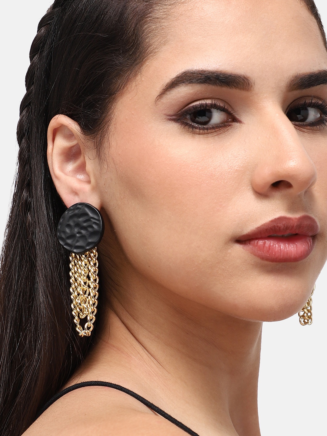

SOHI Gold-Plated Contemporary Drop Earrings, Black