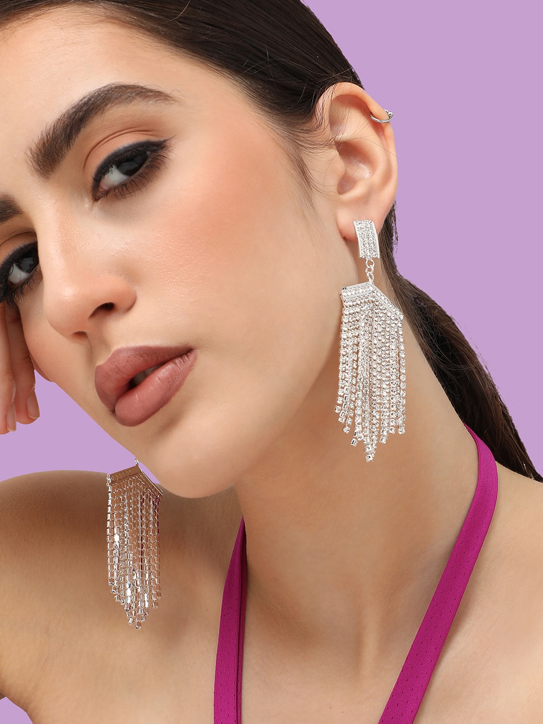 

SOHI Silver-Plated Contemporary Drop Earrings, White
