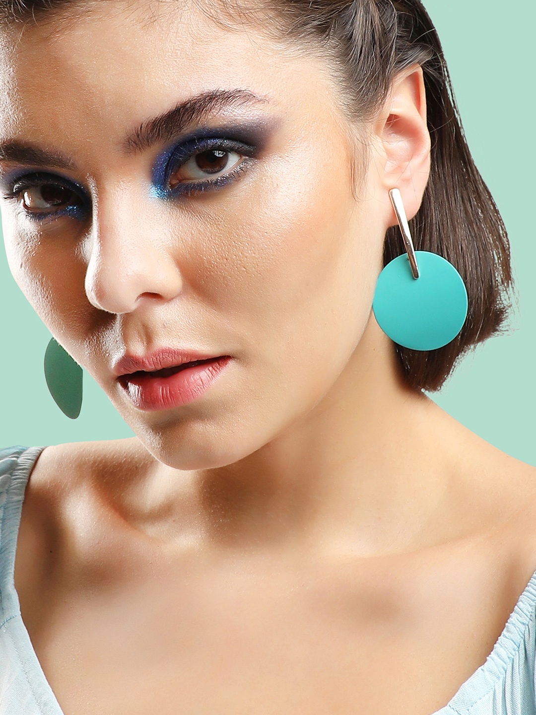 

SOHI Gold Plated Contemporary Circular Drop Earrings, Turquoise blue