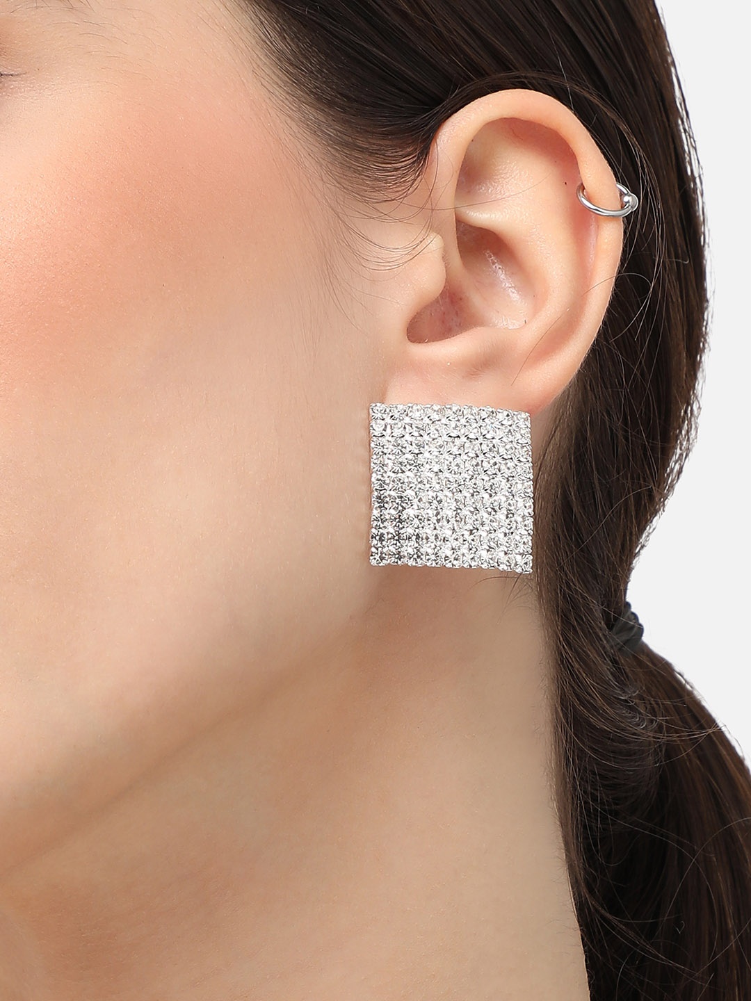 

SOHI Silver-Plated Contemporary Studs Earrings, White