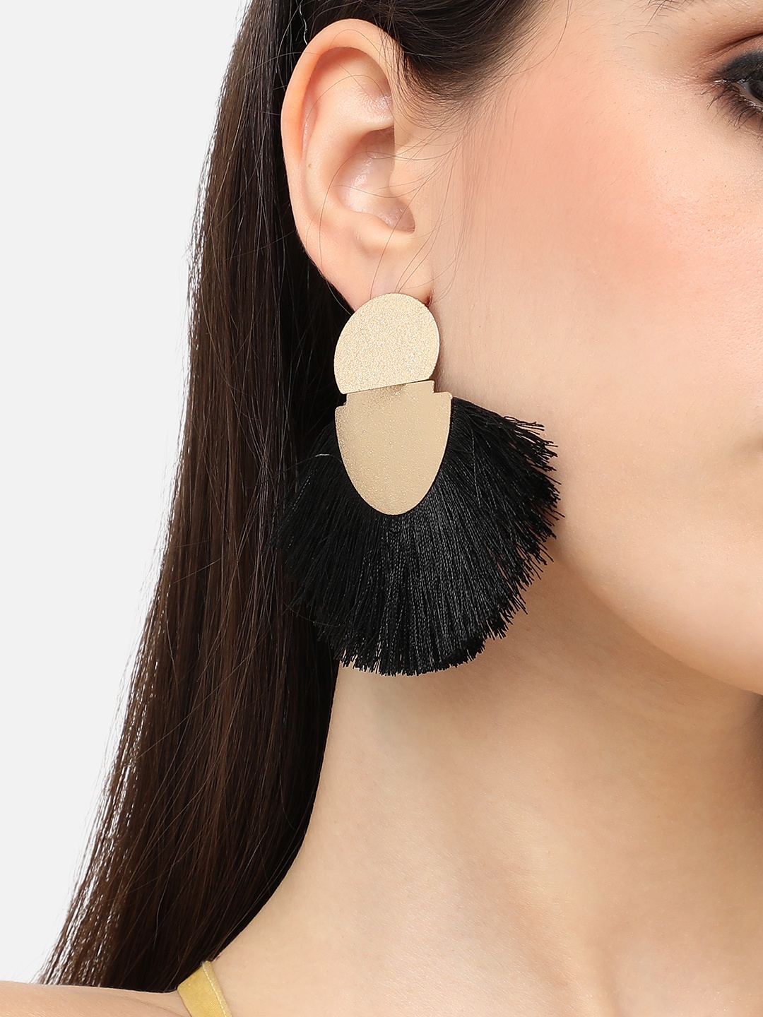 

SOHI Gold Plated Contemporary Drop Earrings, Black