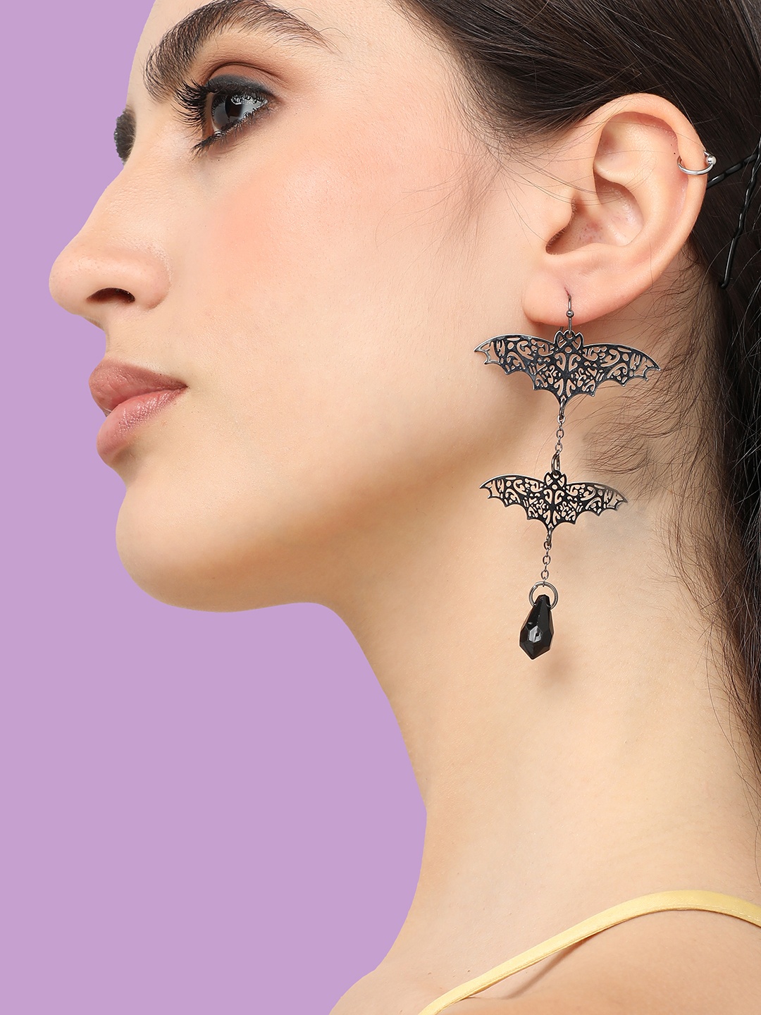 

SOHI Silver Plated Contemporary Drop Earrings, Black