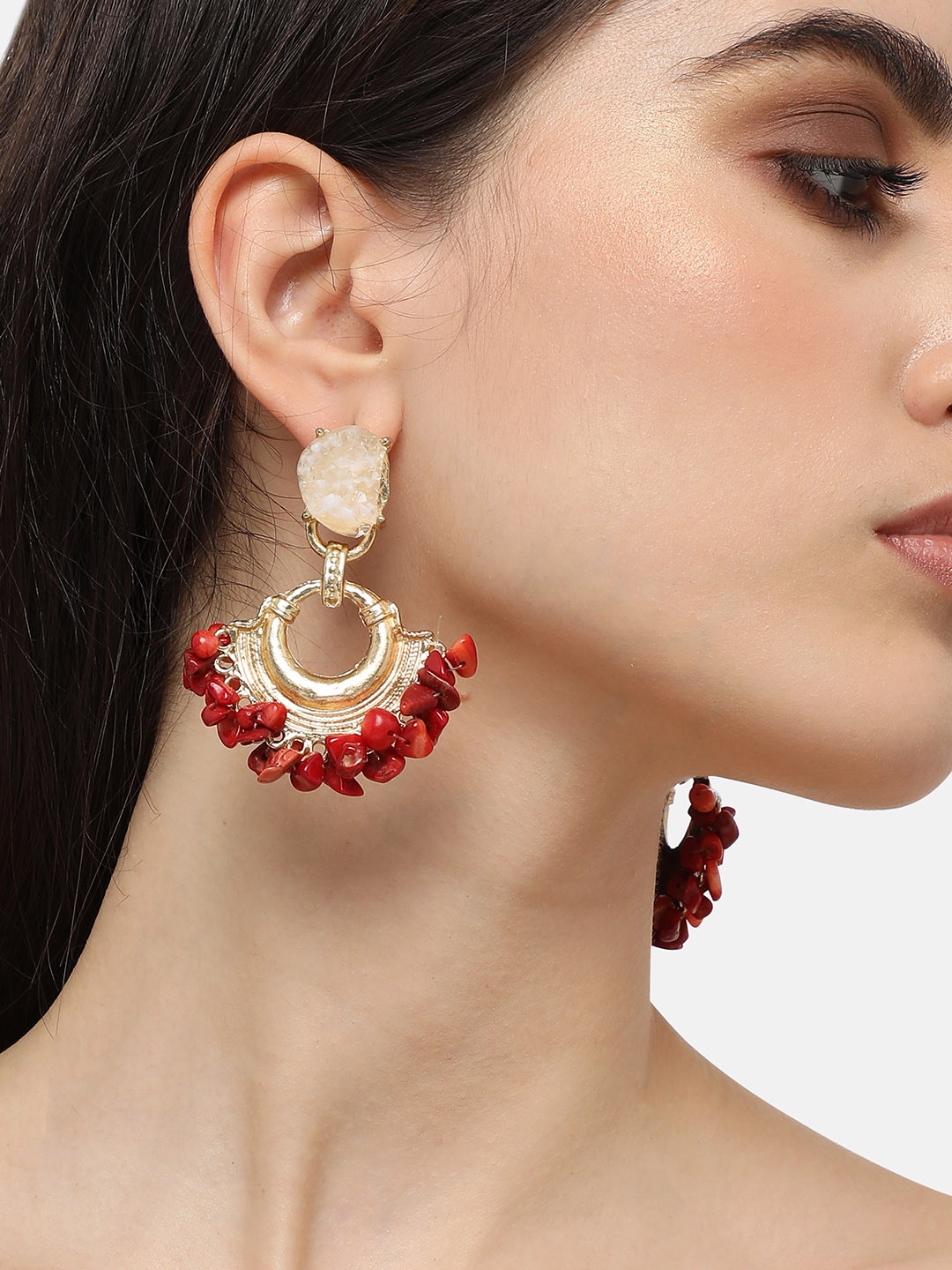 

SOHI Gold-Plated Contemporary Drop Earrings, Red