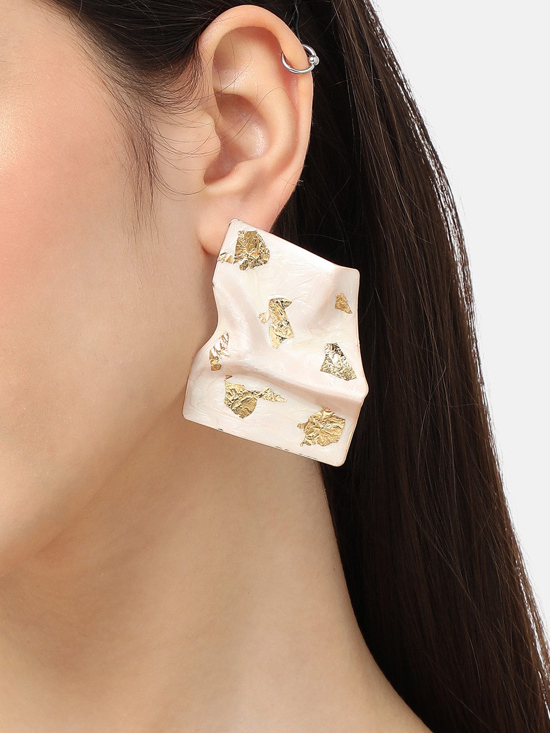

SOHI Silver Plated Contemporary Drop Earrings, White