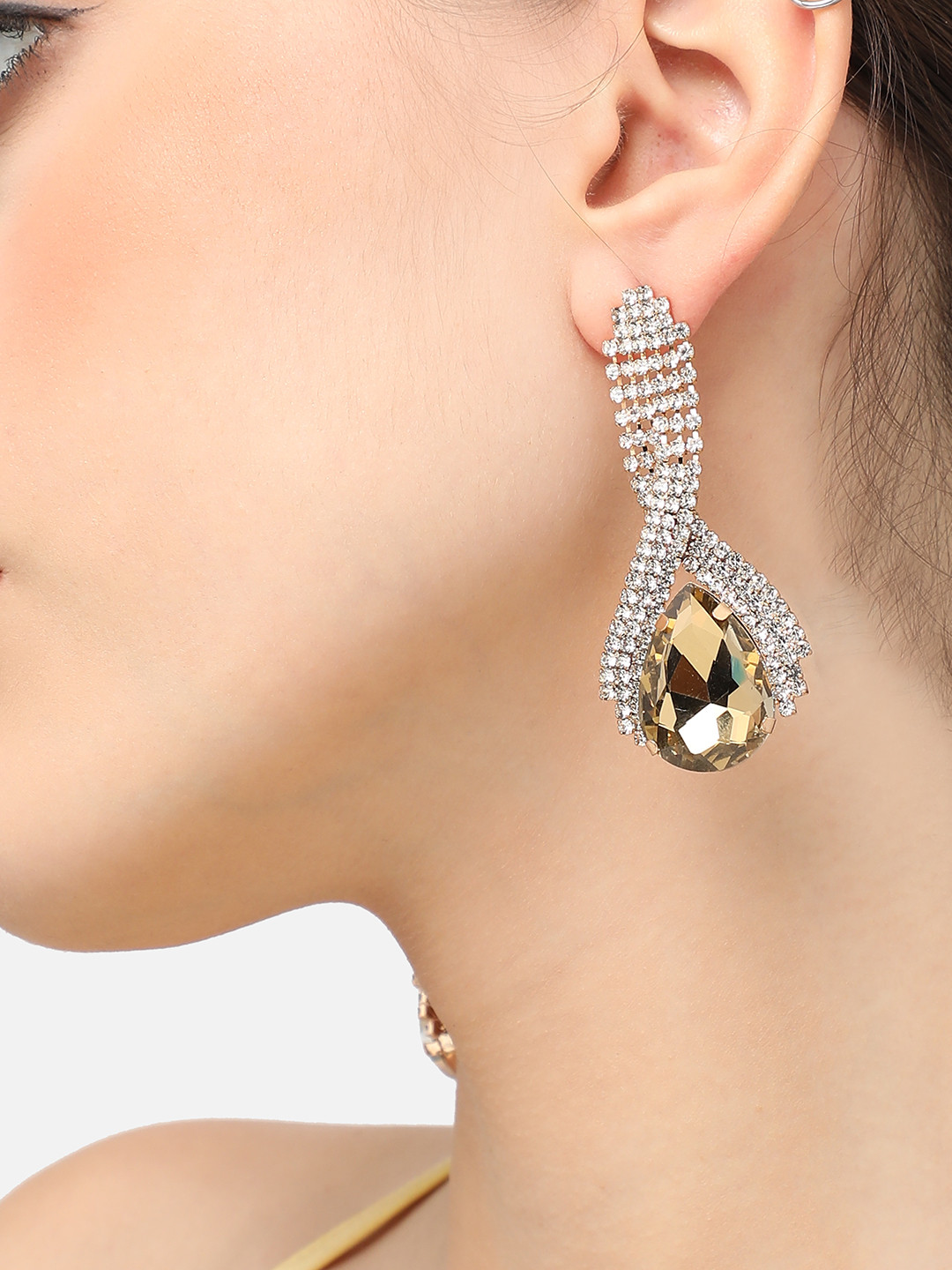 

SOHI Silver-Plated Contemporary Drop Earrings