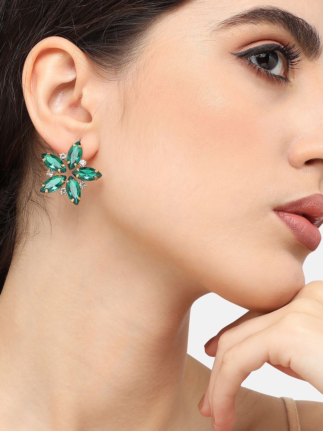 

SOHI Gold-Plated Floral Studs Earrings, Green