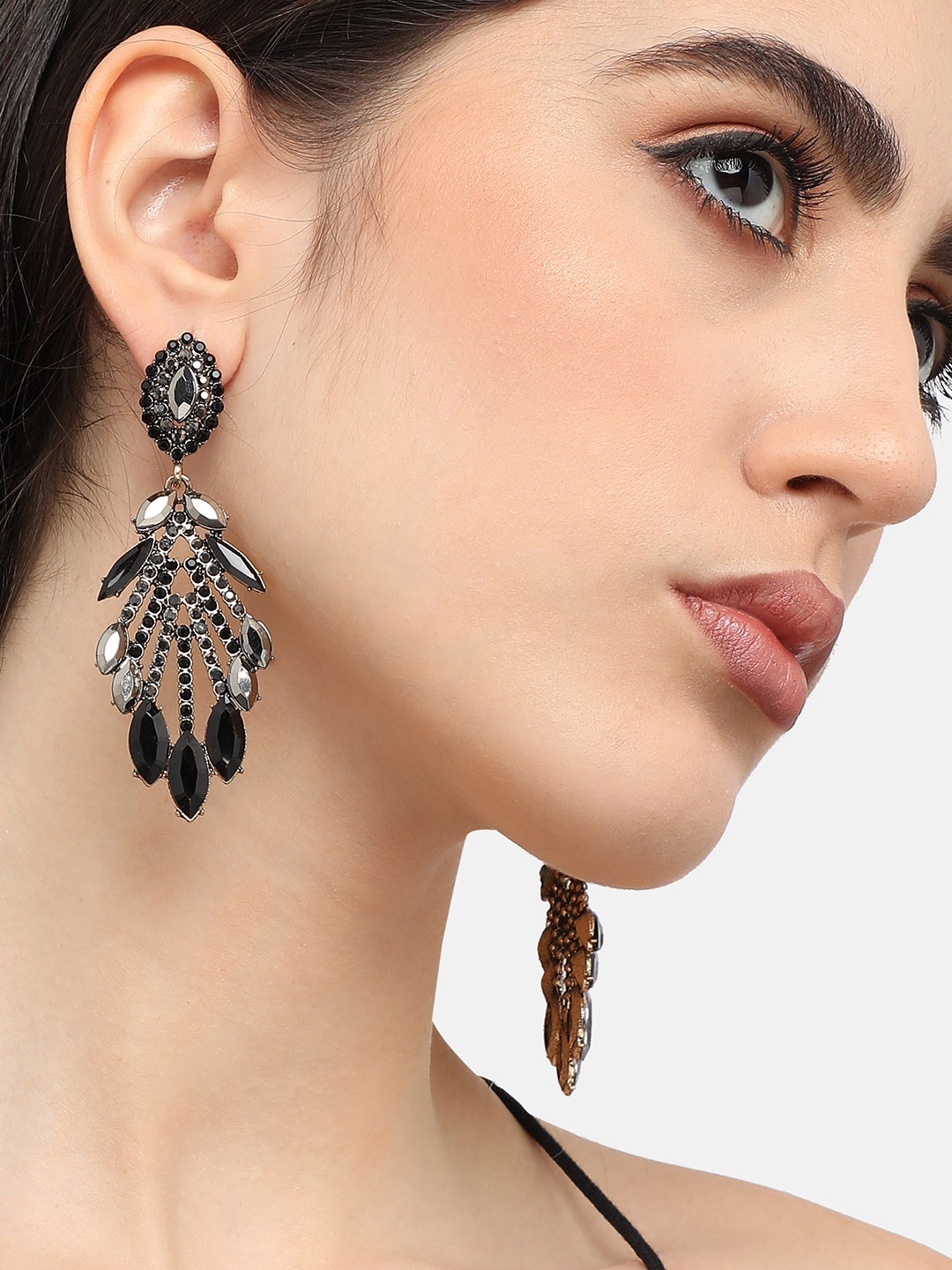 

SOHI Gold-Plated Contemporary Drop Earrings, Black