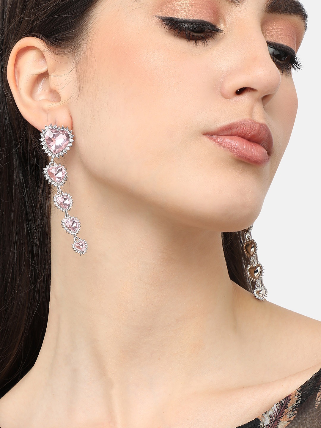 

SOHI Silver-Plated Contemporary Drop Earrings, Pink