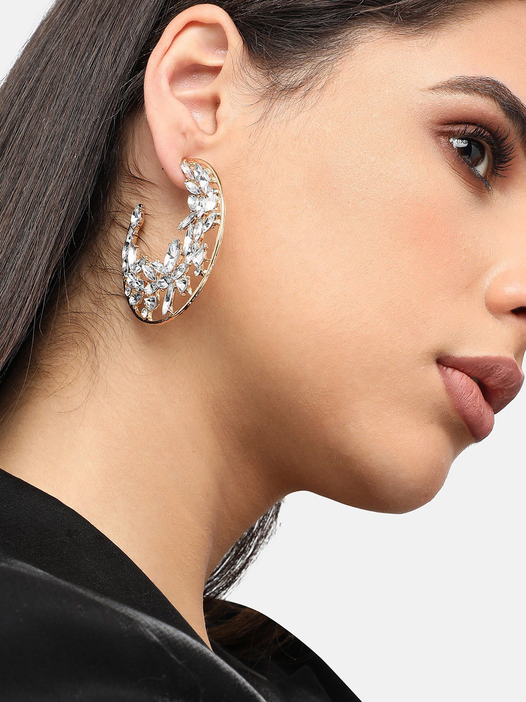 

SOHI Gold-Plated Contemporary Half Hoop Earrings, White