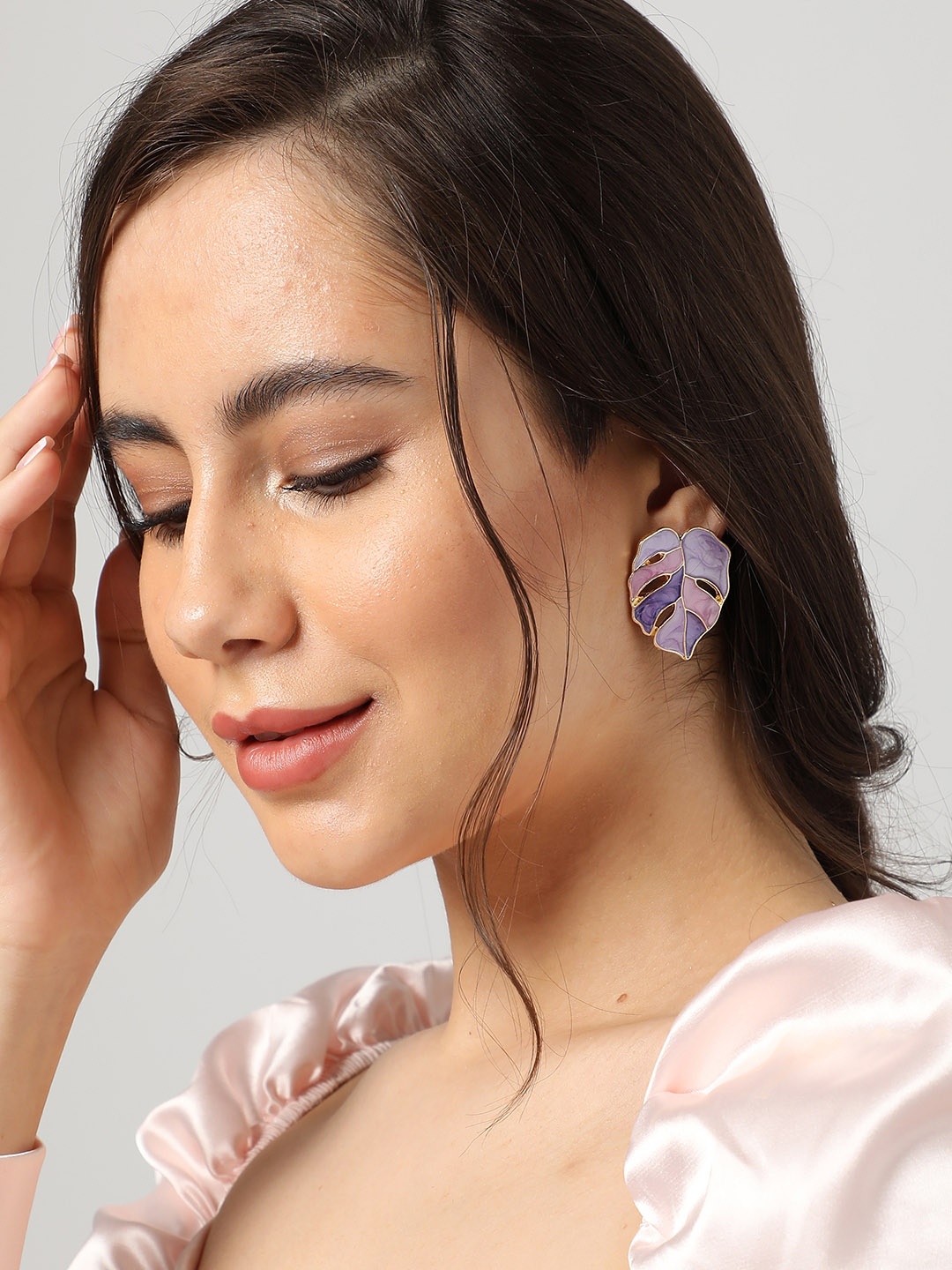 

SOHI Gold Plated Leaf Shaped Studs Earrings, Purple