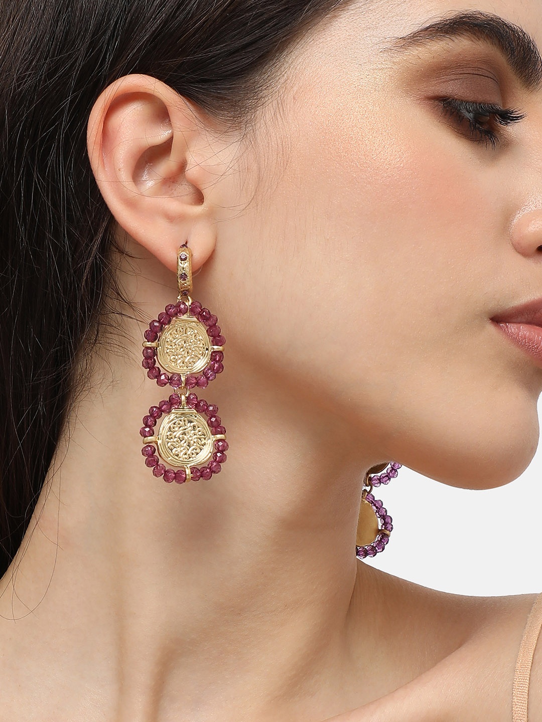 

SOHI Gold-Plated Contemporary Drop Earrings, Purple