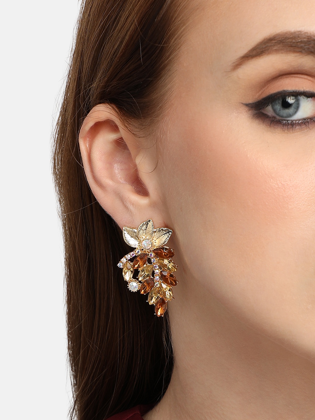 

SOHI Gold-Plated Leaf Shaped Drop Earring, Brown