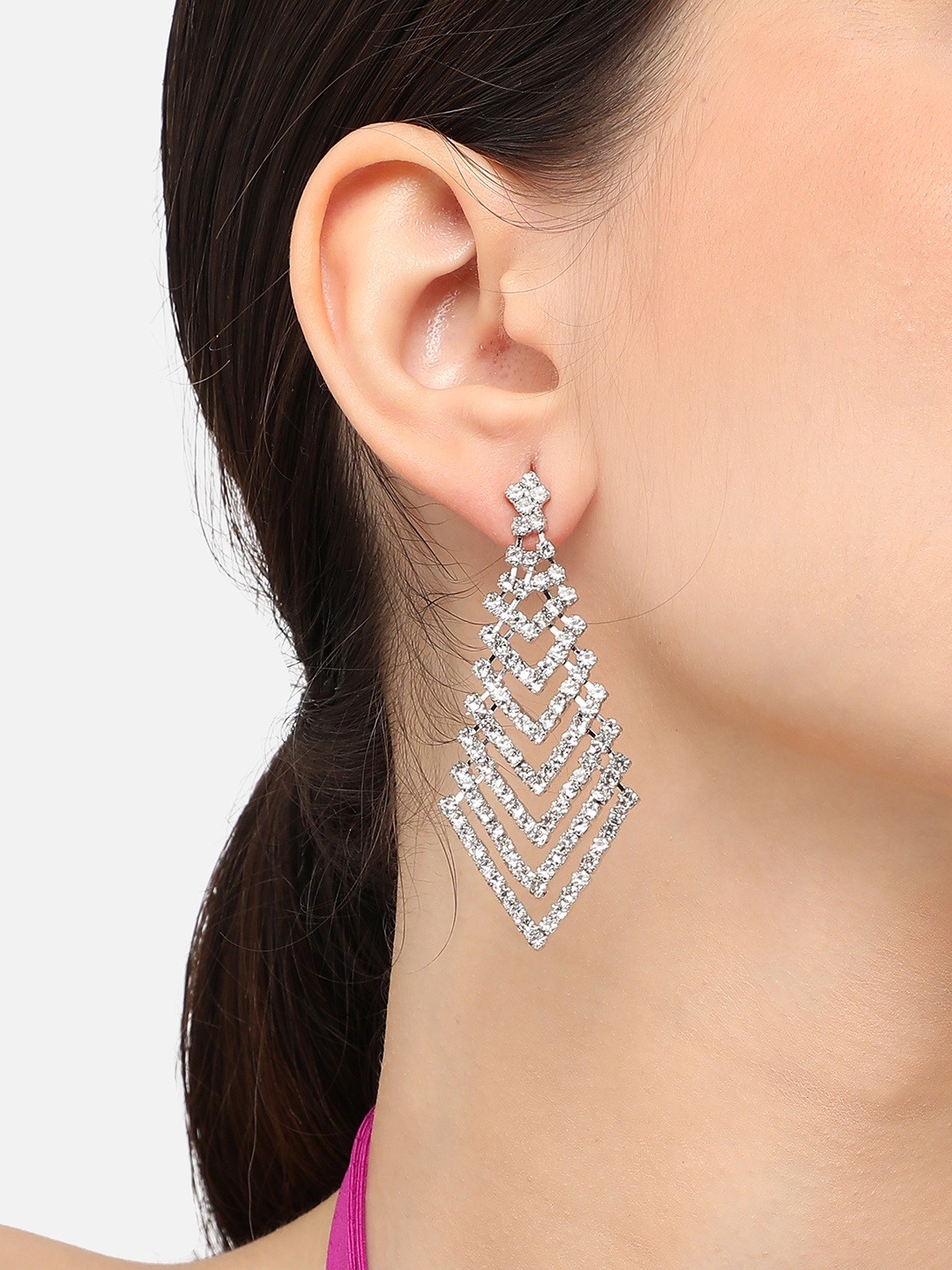 

SOHI Silver-Plated Contemporary Drop Earrings