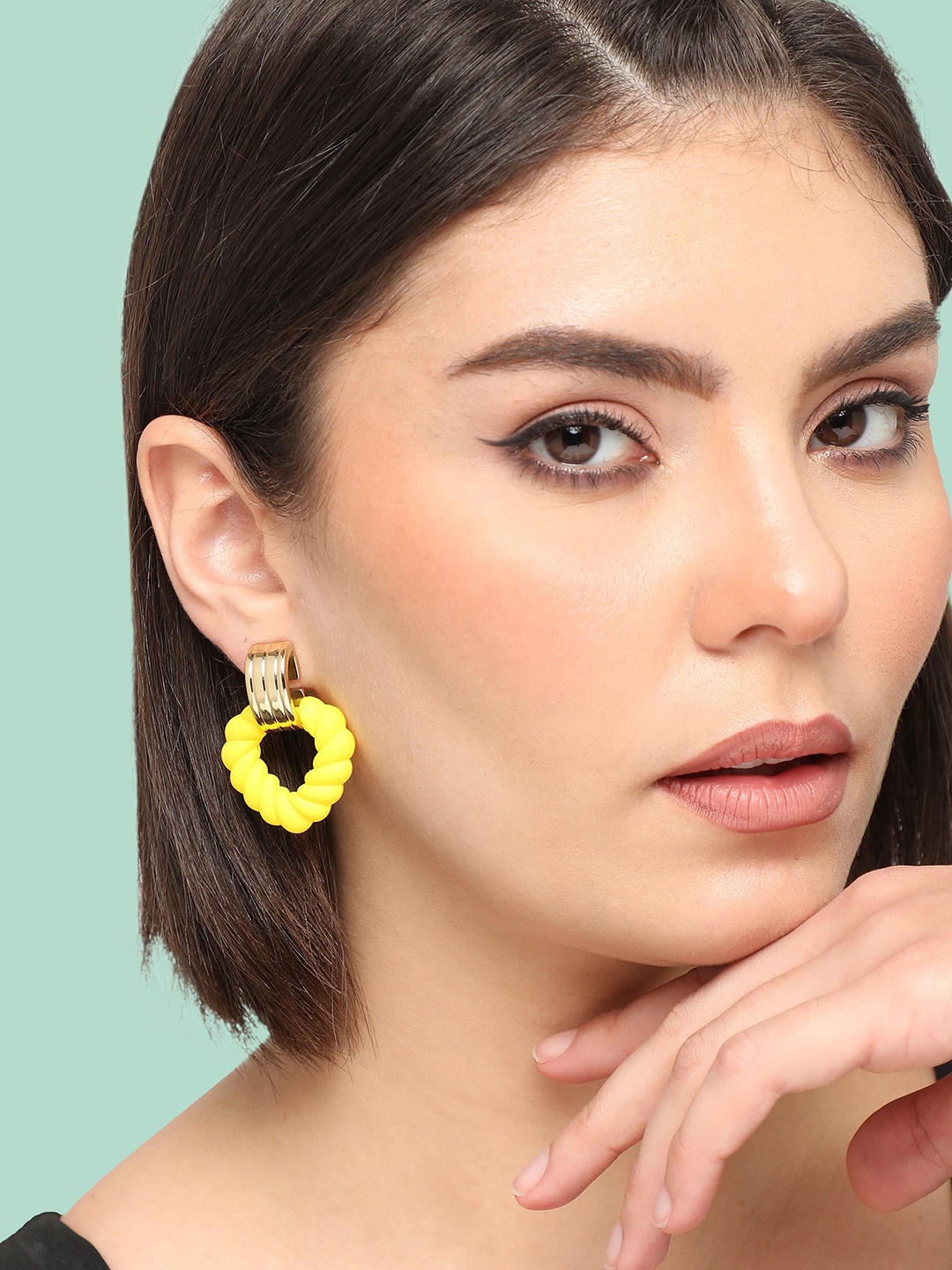 

SOHI Gold-Plated Contemporary Drop Earrings, Yellow