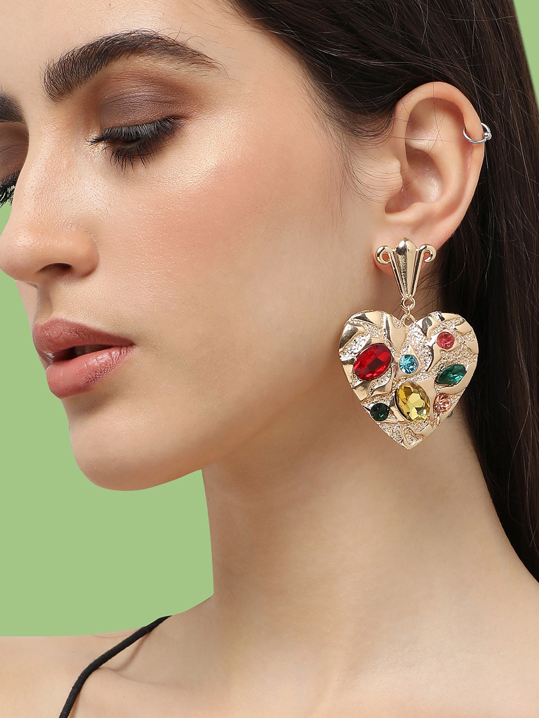 

SOHI Gold-Plated Contemporary Drop Earrings, Red