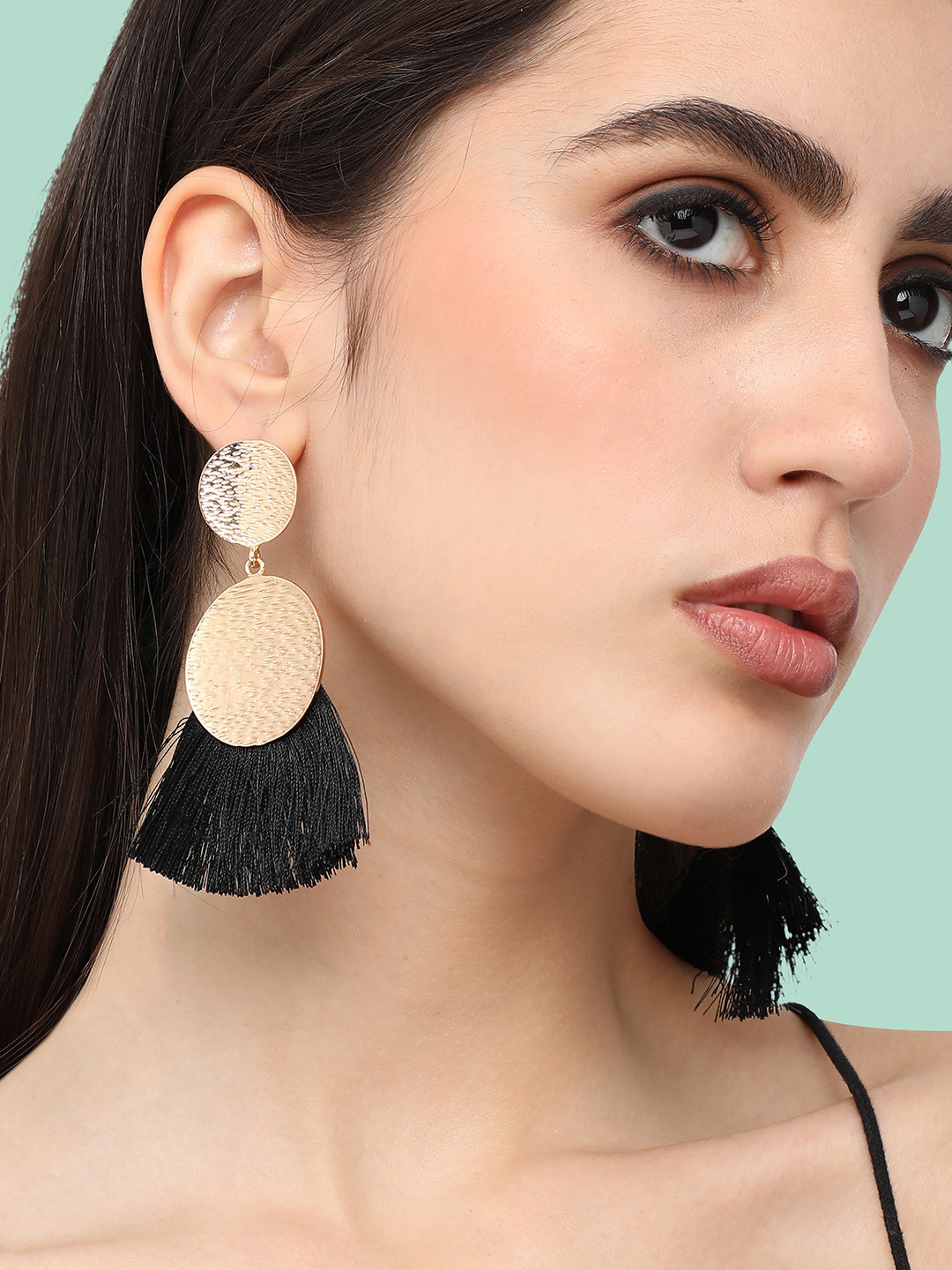 

SOHI Gold-Plated Contemporary Drop Earrings, Black