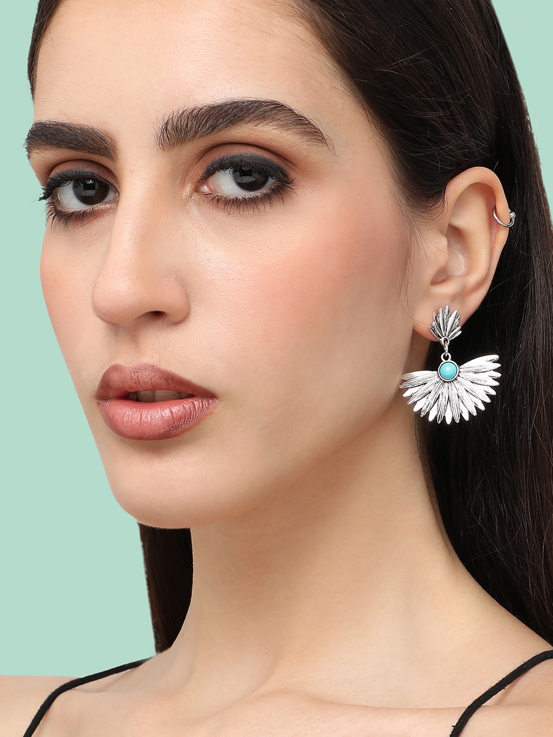 

SOHI Silver-Plated Contemporary Drop Earrings, Blue