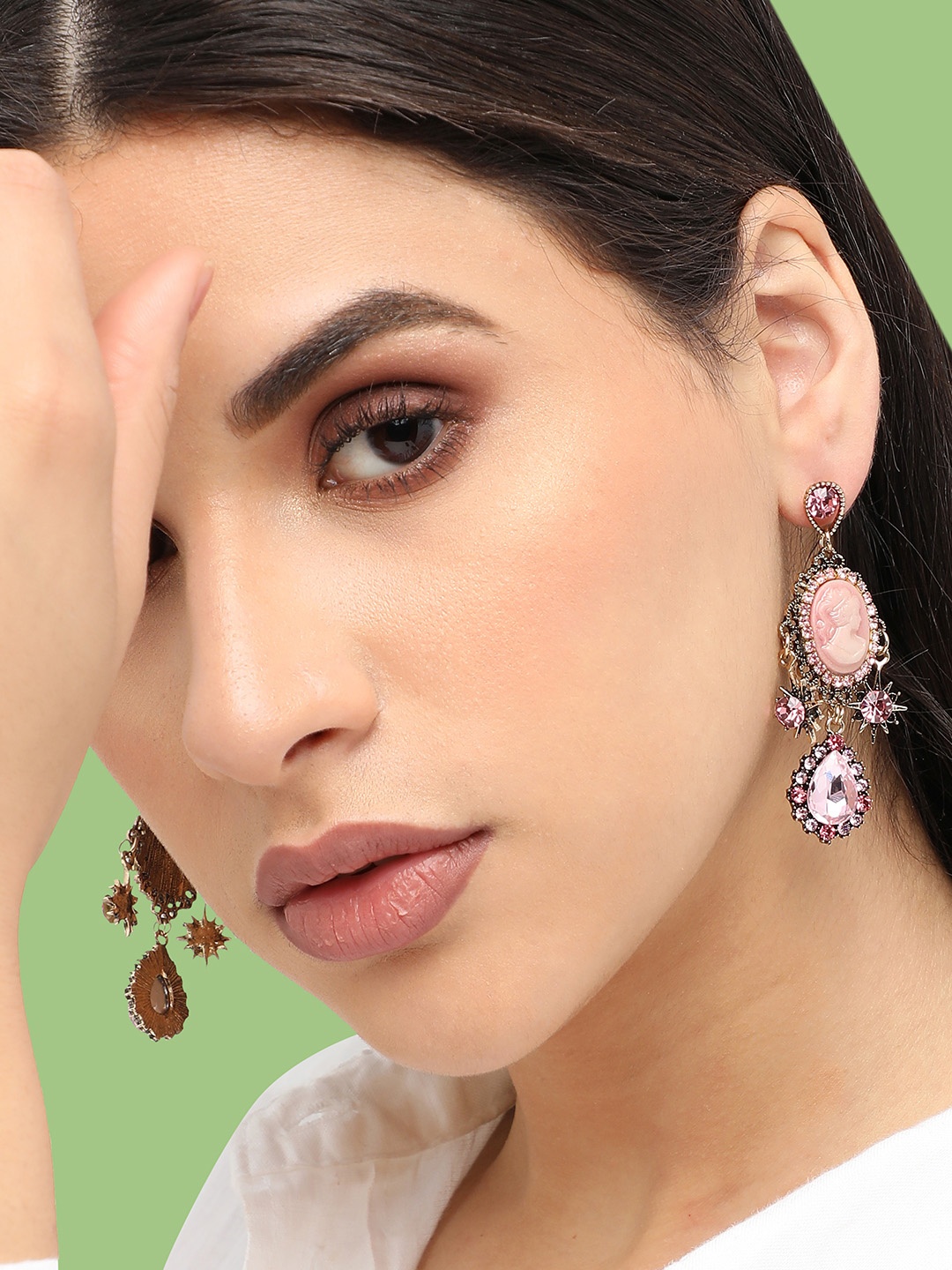 

SOHI Gold-Plated Contemporary Drop Earrings, Pink