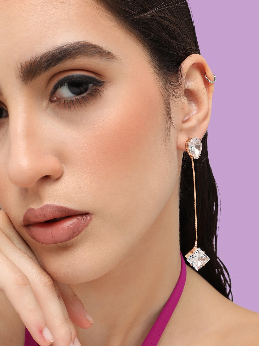 

SOHI Silver-Plated Stone Studded Drop Earrings, White