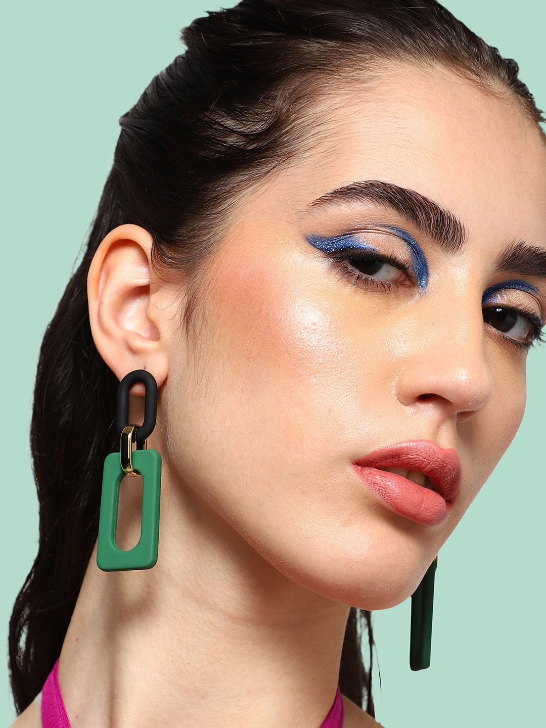 

SOHI Gold plated Geometric Drop Earrings, Green