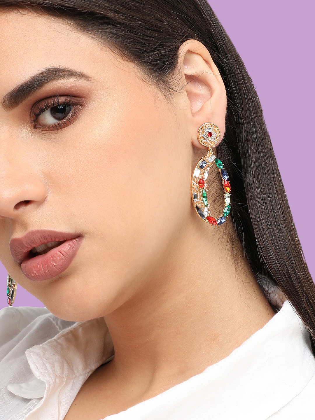 

SOHI Gold-Plated Contemporary Drop Earrings, Green