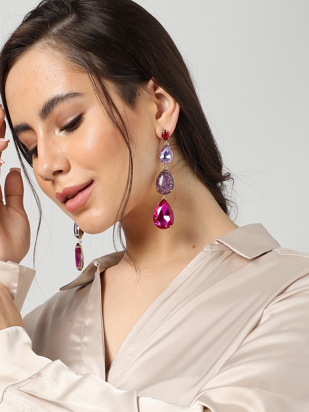 

SOHI Gold-Plated Contemporary Drop Earrings, Pink