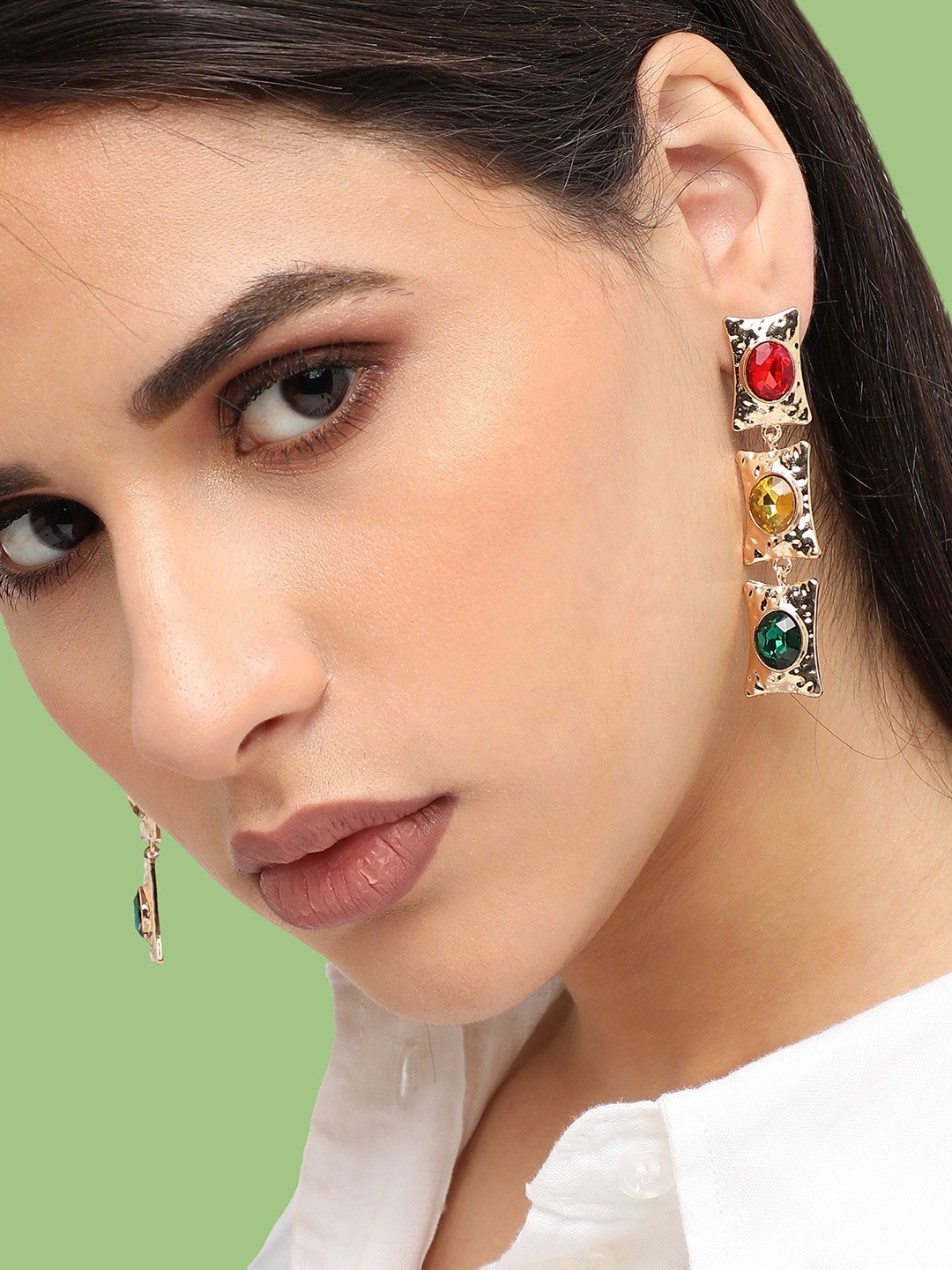 

SOHI Gold Plated Contemporary Drop Earrings, Red