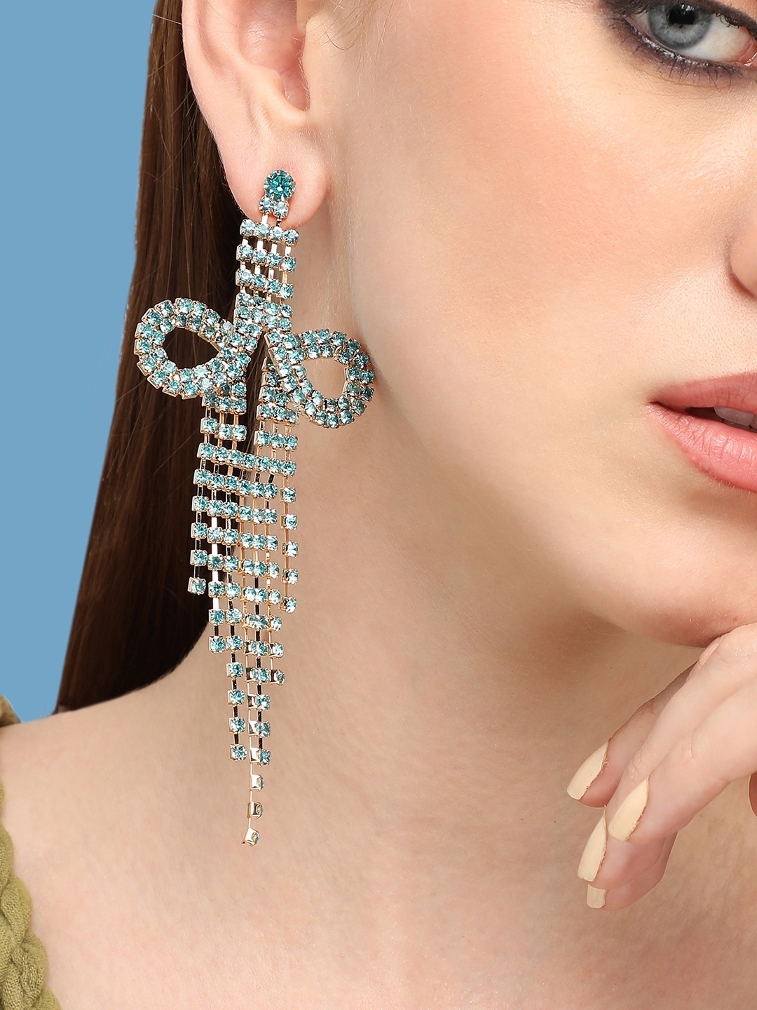 

SOHI Gold-Plated Contemporary Drop Earrings, Blue