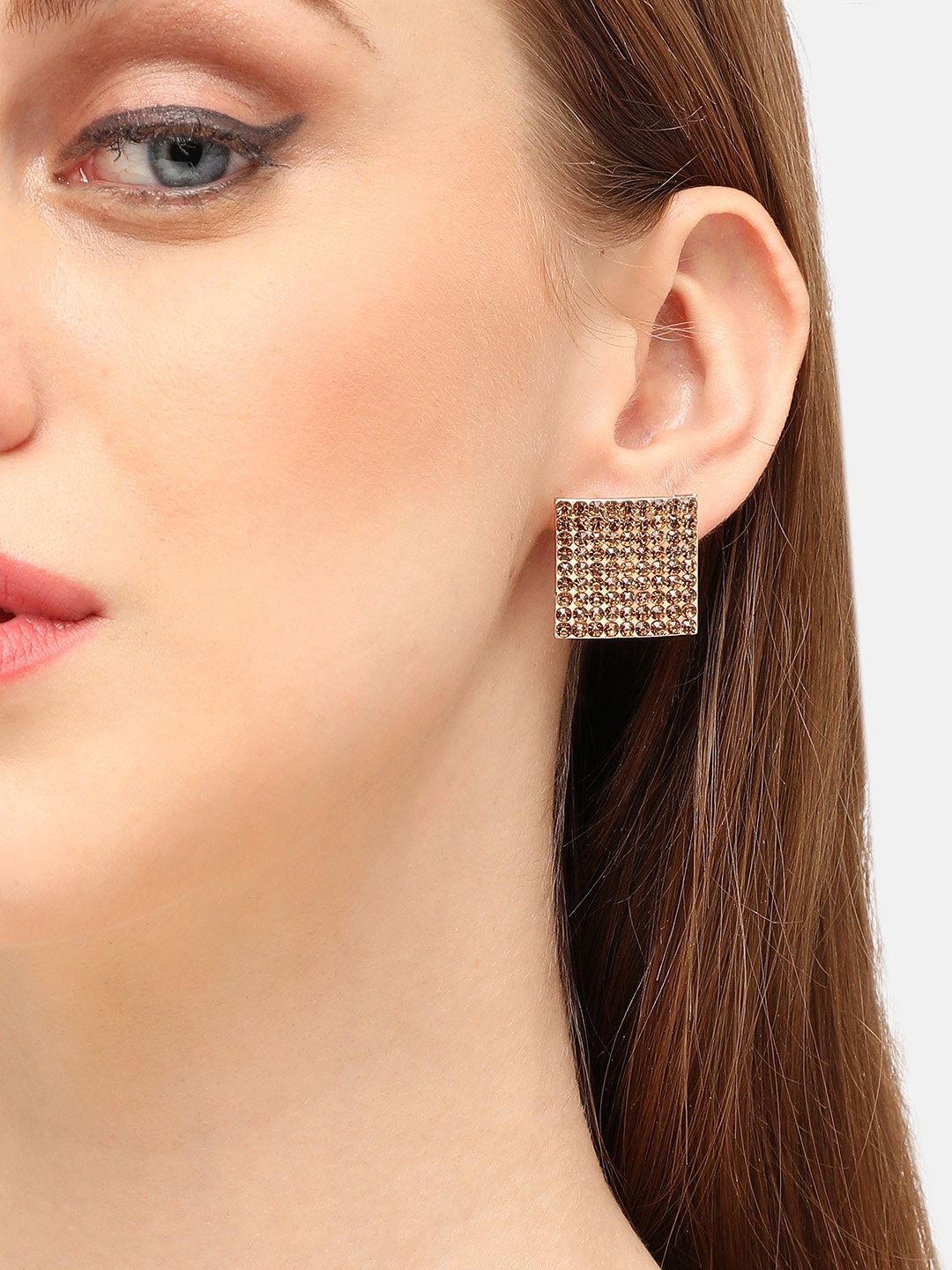 

SOHI Gold-Plated Stone Studded Square Studs Earrings