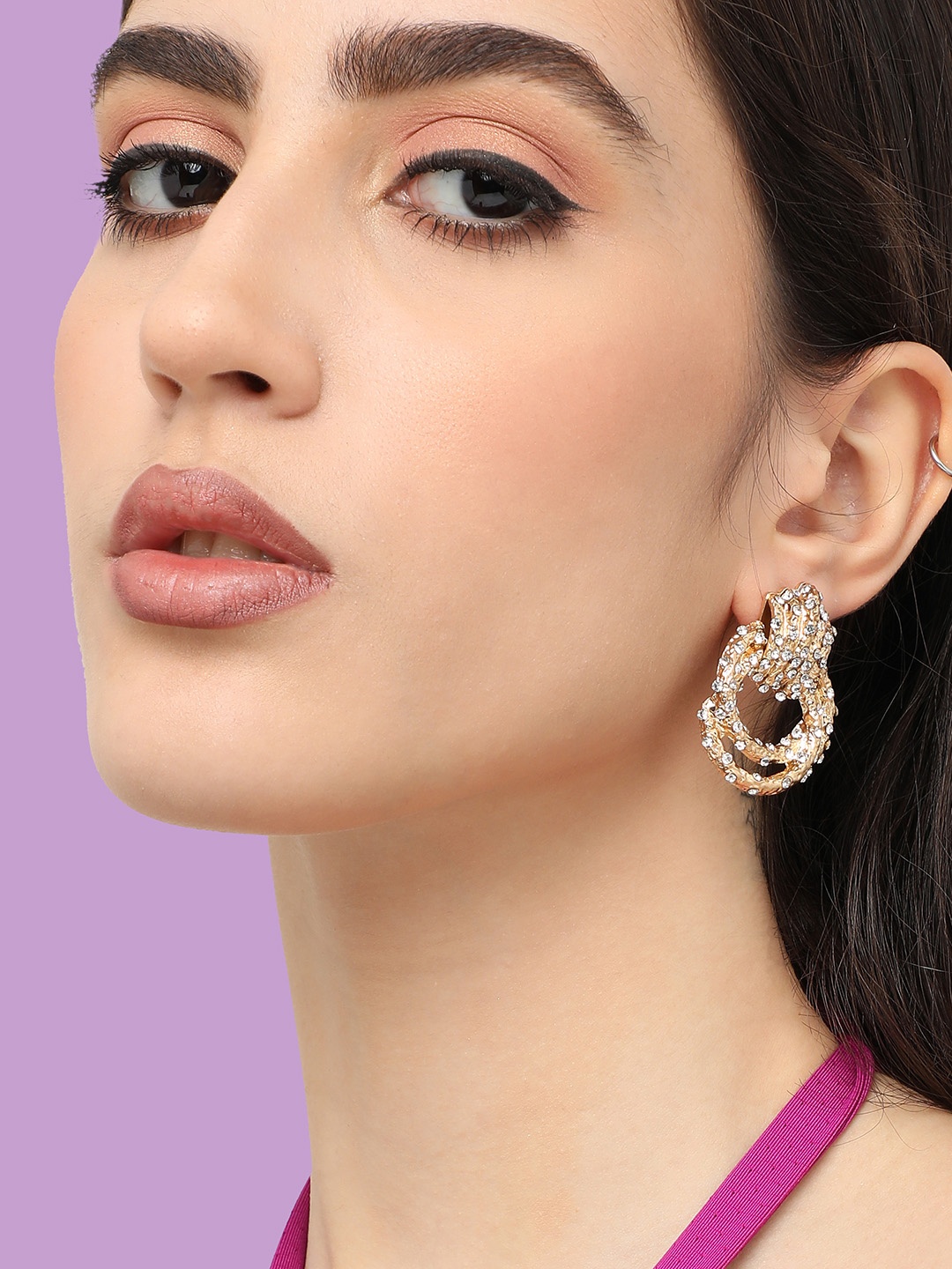 

SOHI Gold-Plated Stone Studded Contemporary Drop Earrings, White