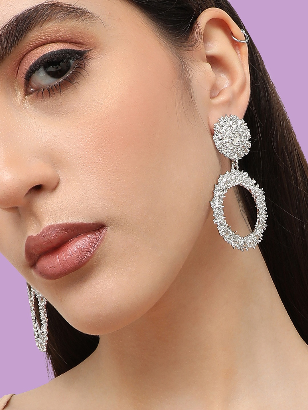 

SOHI Silver-Plated Circular Drop Earrings
