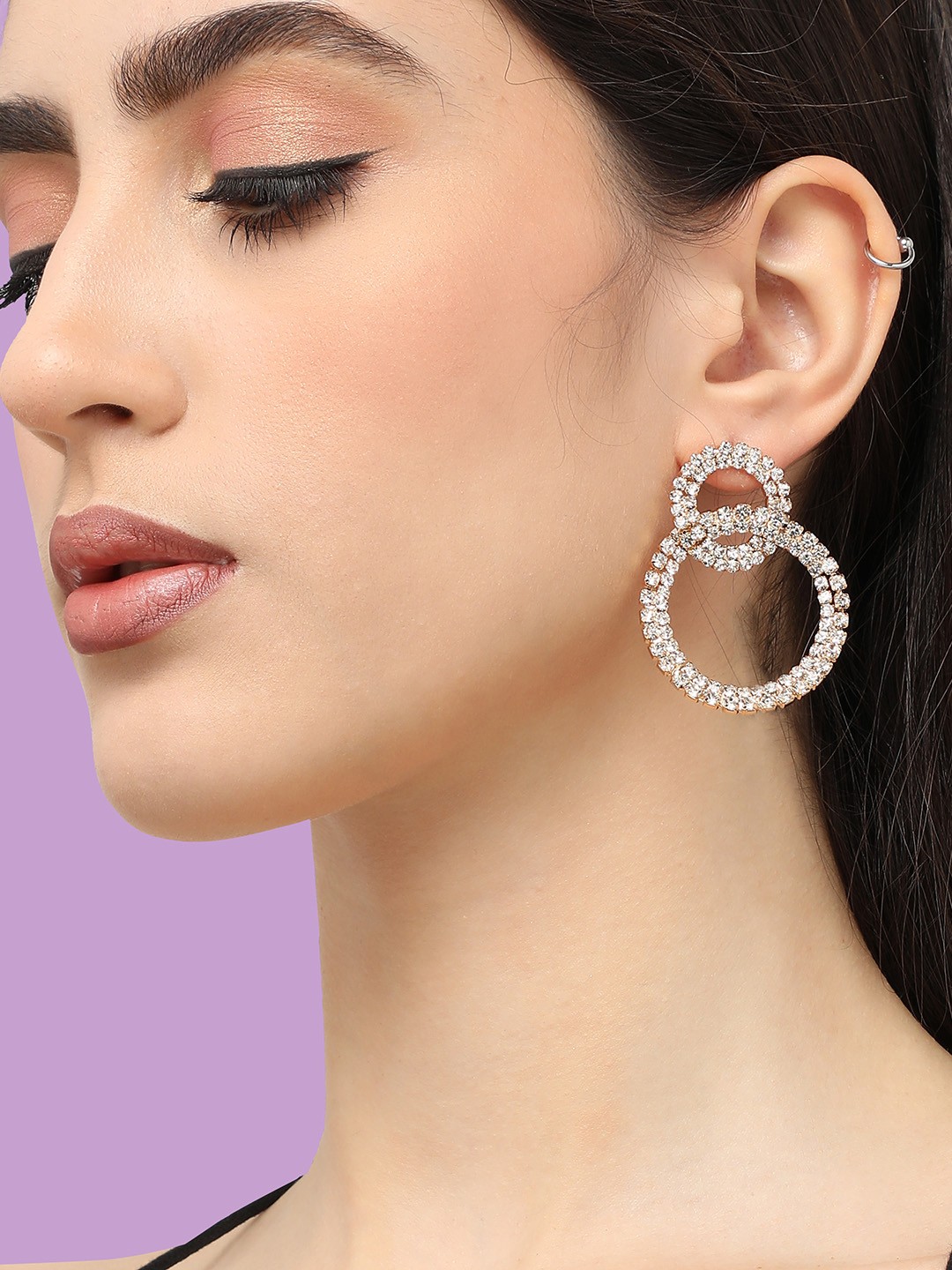 

SOHI Silver-Plated Stone Studded Circular Drop Earrings, White
