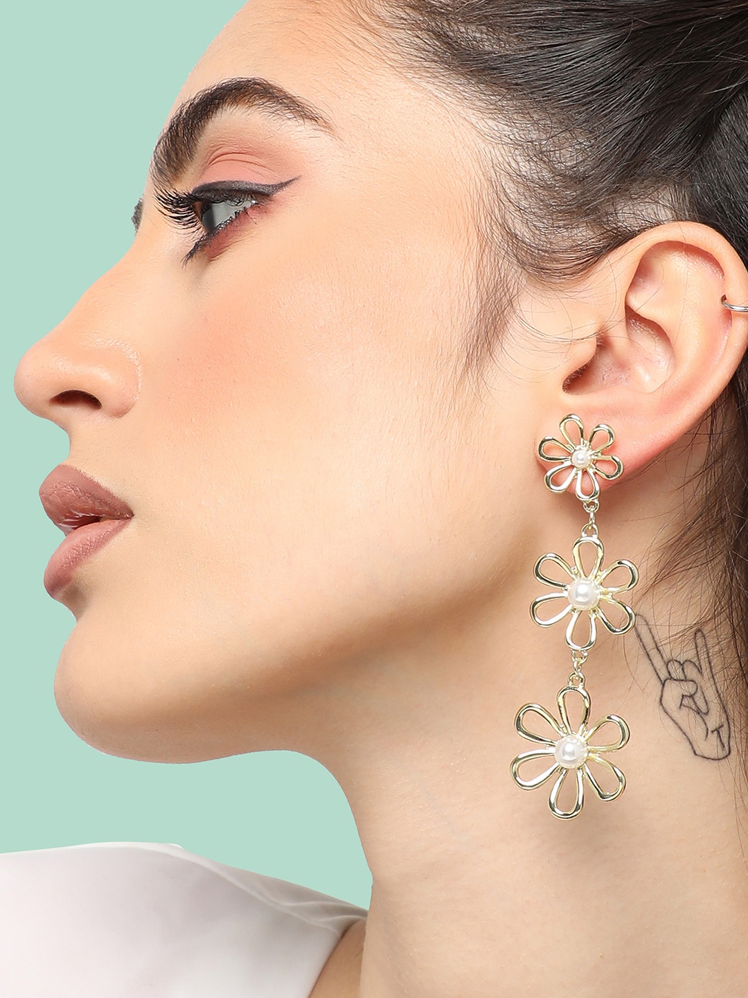 

SOHI Gold-Plated Floral Studded Drop Earrings, White