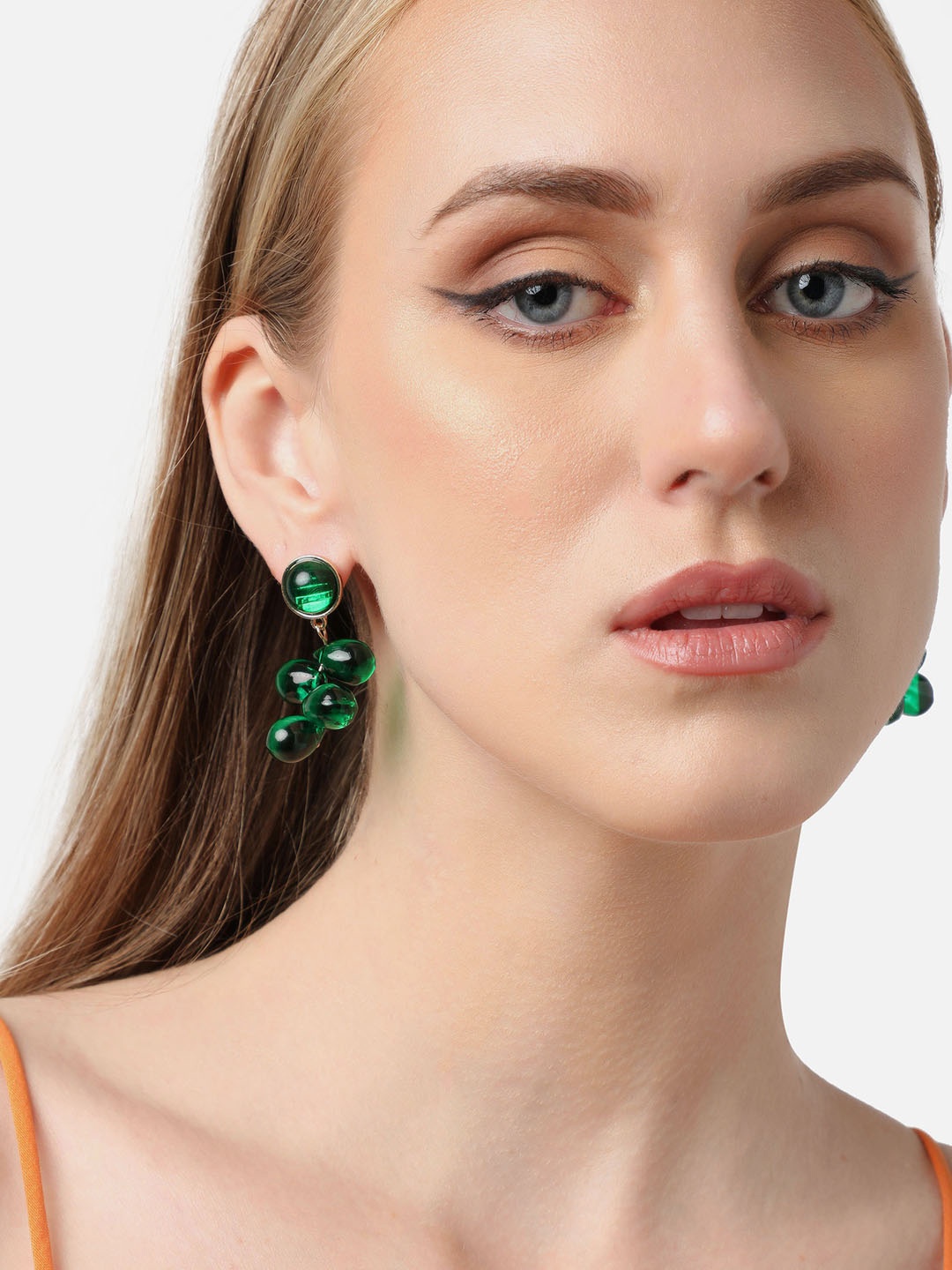 

SOHI Gold-Plated Contemporary Drop Earrings, Green