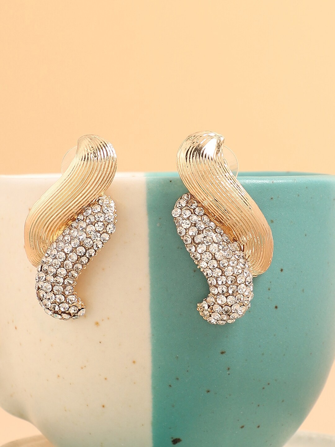 

SOHI Gold-Plated Stone Studded Contemporary Studs Earrings, White