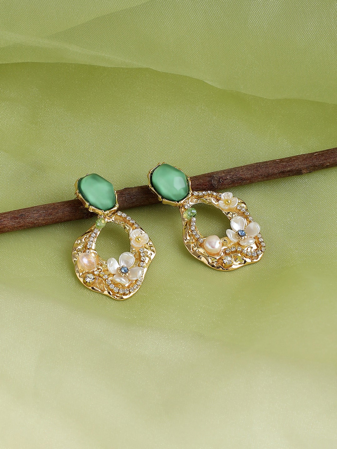 

SOHI Gold-Plated Contemporary Drop Earrings, Green