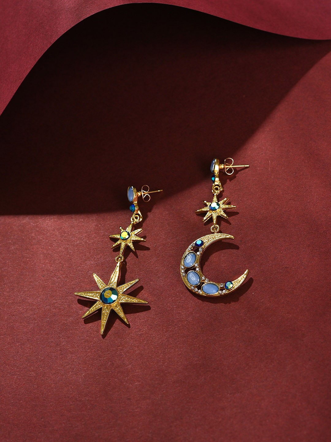 

SOHI Gold-Plated Contemporary Drop Earrings, Blue