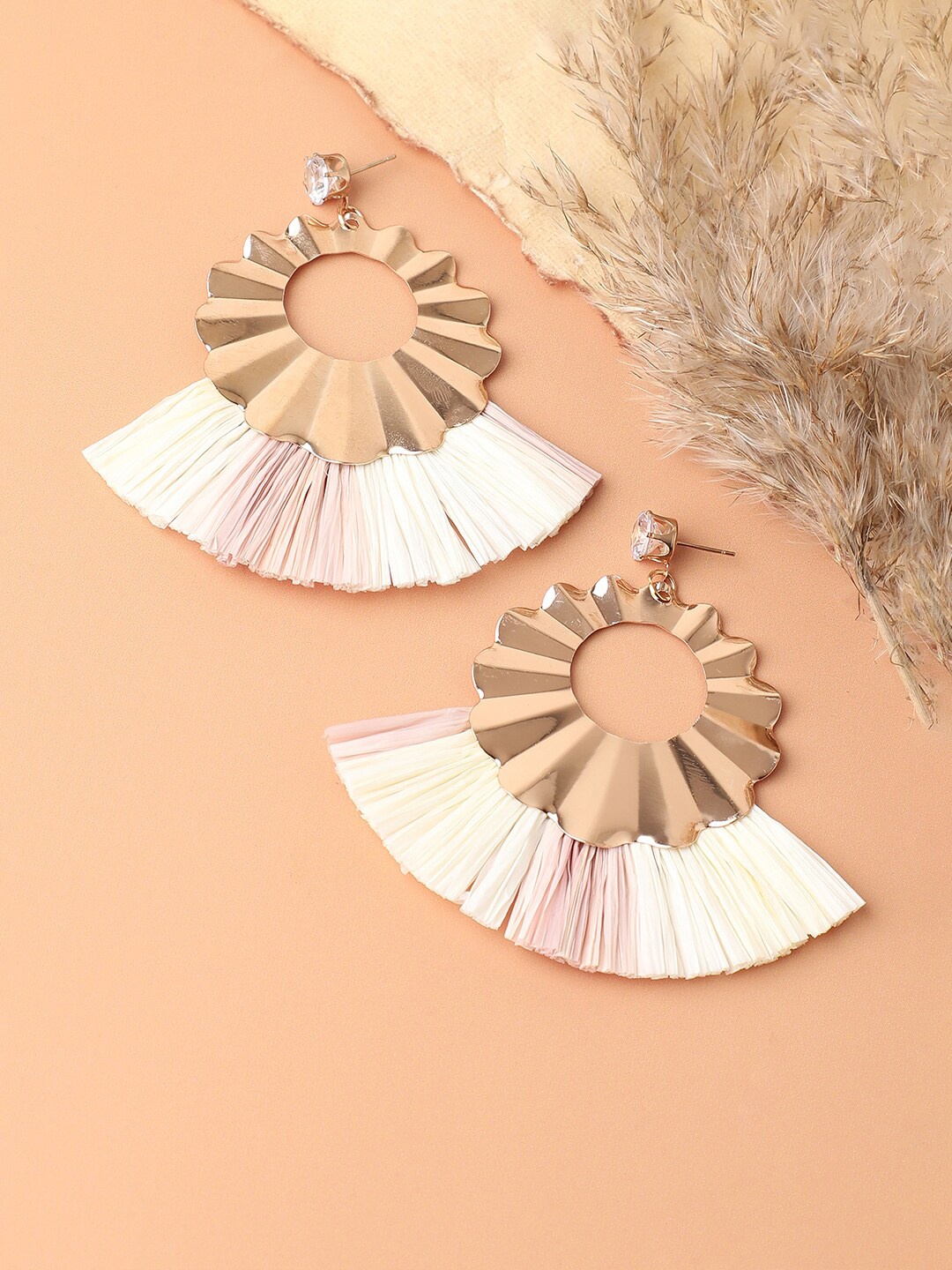 

SOHI Gold Plated Contemporary Drop Earrings, Cream