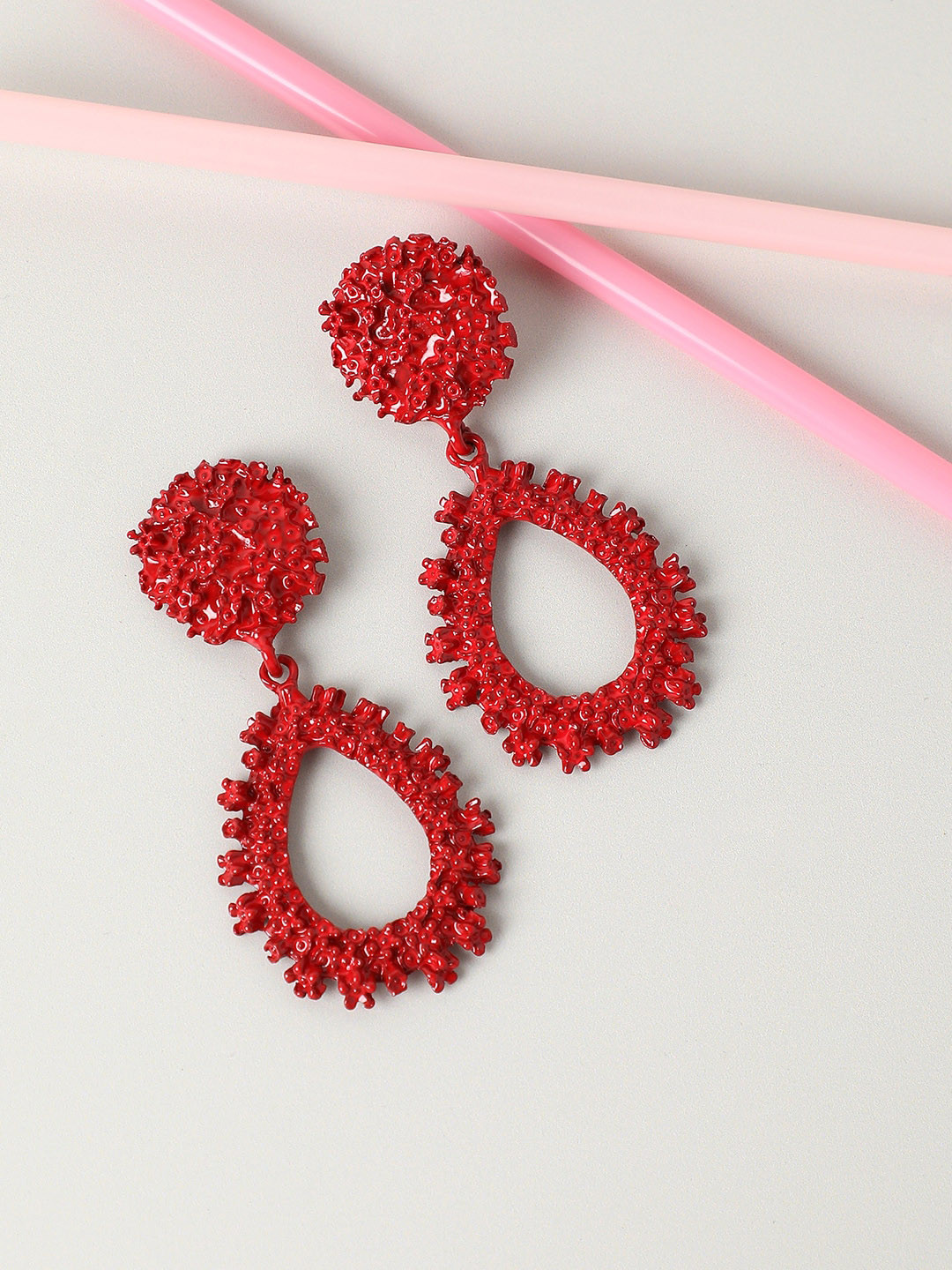 

SOHI Gold-Plated Teardrop Shaped Drop Earrings, Red