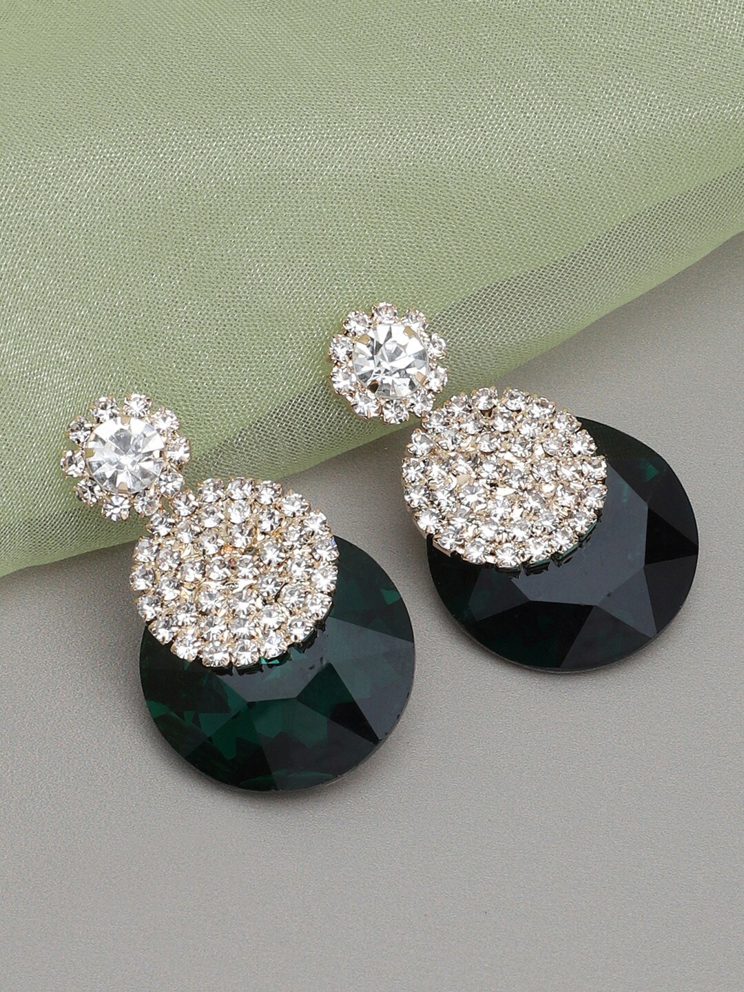 

SOHI Gold-Plated Stone Studded Circular Drop Earrings, Green