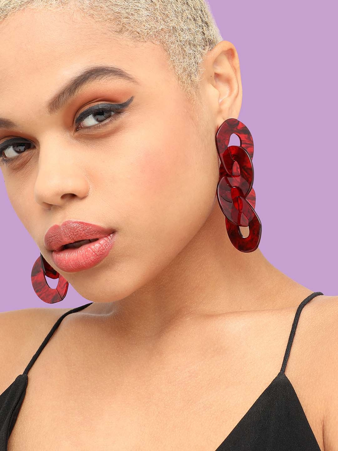 

SOHI Geometric Drop Earrings, Red