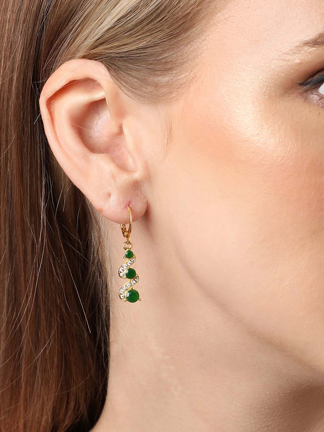 

SOHI Gold-Plated Contemporary Drop Earrings, Green