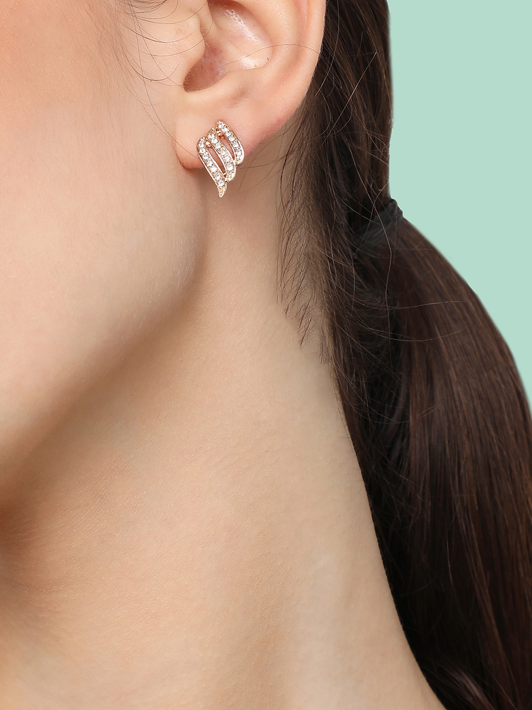 

SOHI White & Gold-Toned Contemporary Studs Earrings