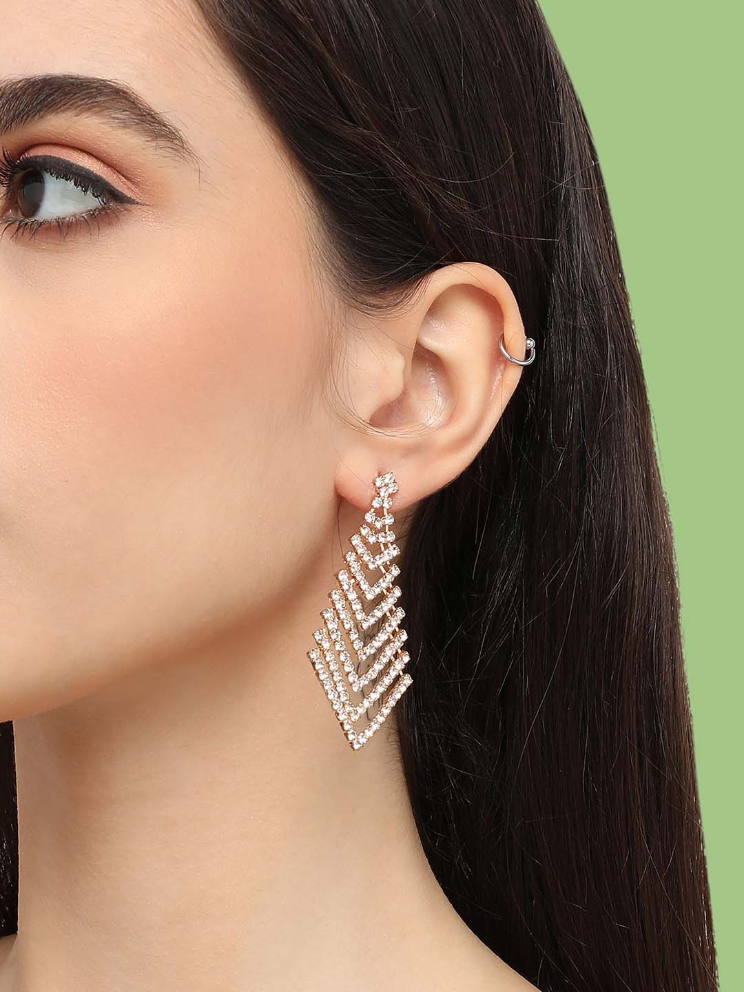 

SOHI Gold-Plated Contemporary Drop Earrings, White