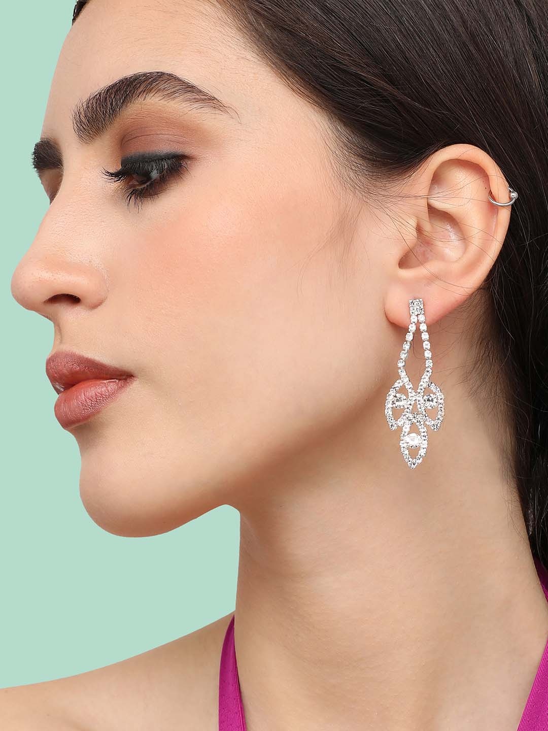 

SOHI Silver-Plated Contemporary Drop Earrings