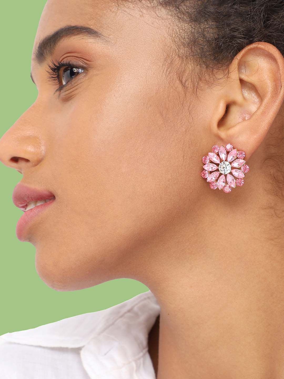 

SOHI Gold-Plated Contemporary Studs Earrings, Pink